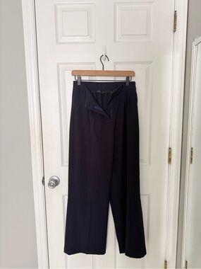 Wide-Leg Navy Women’s Trousers with Elastic Back Waist